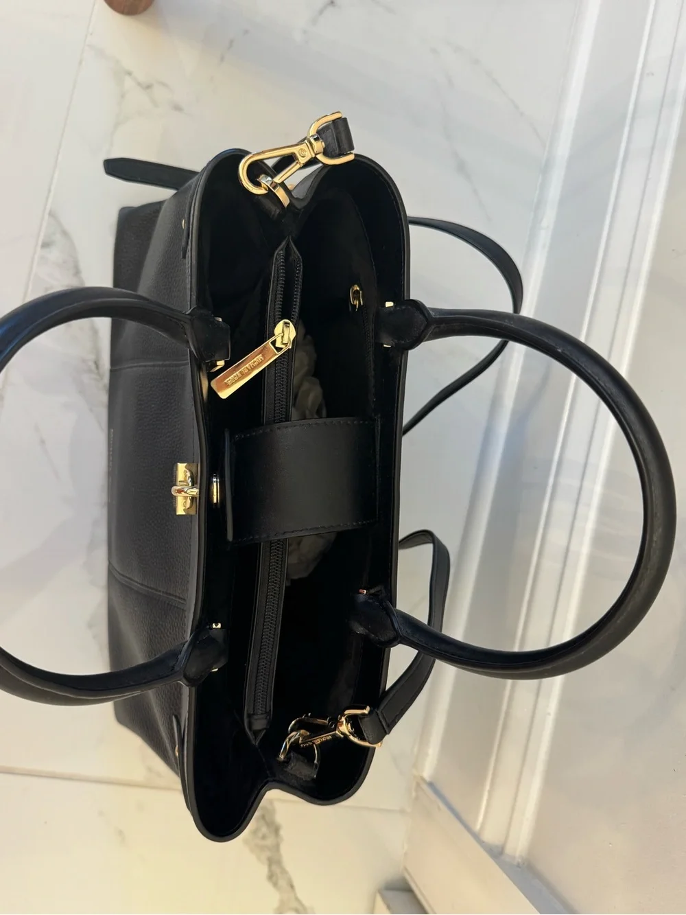 Michael Kors Black Structured Satchel Crossbody Bag Gold Hardware
